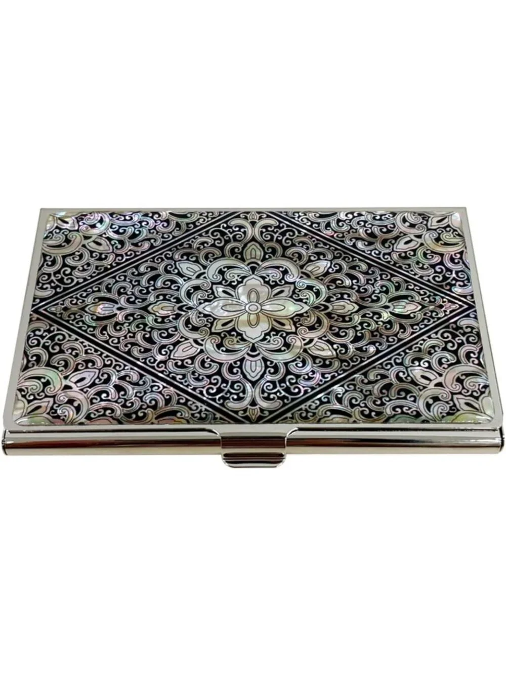 Elegant Mother of Pearl Business Card Case & ID Holder - Slim Metal Travel
